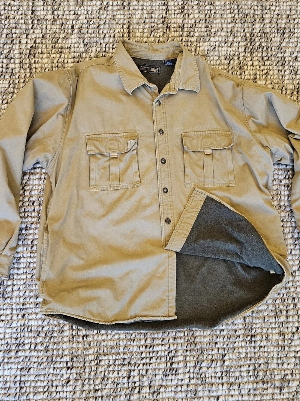 Arrow Blue Jean Co Fleece Lined Shirt Jacket Canvas Khaki Men's Size XL Vintage